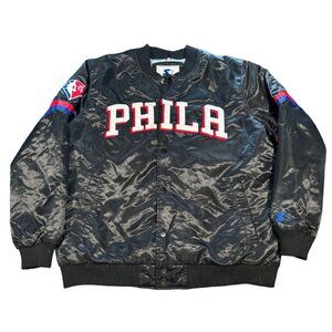 STARTER PHILADELPHIA 76ERS Snap Down Jacket BLACK XL Rare | Q1